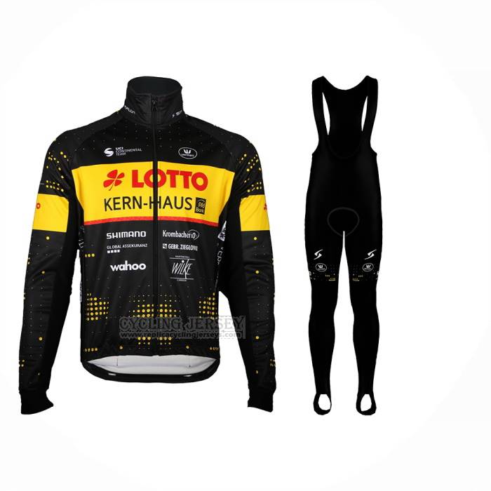 2024 Cycling Jersey Lotto-Kern Haus Black Yellow Long Sleeve And Bib Short